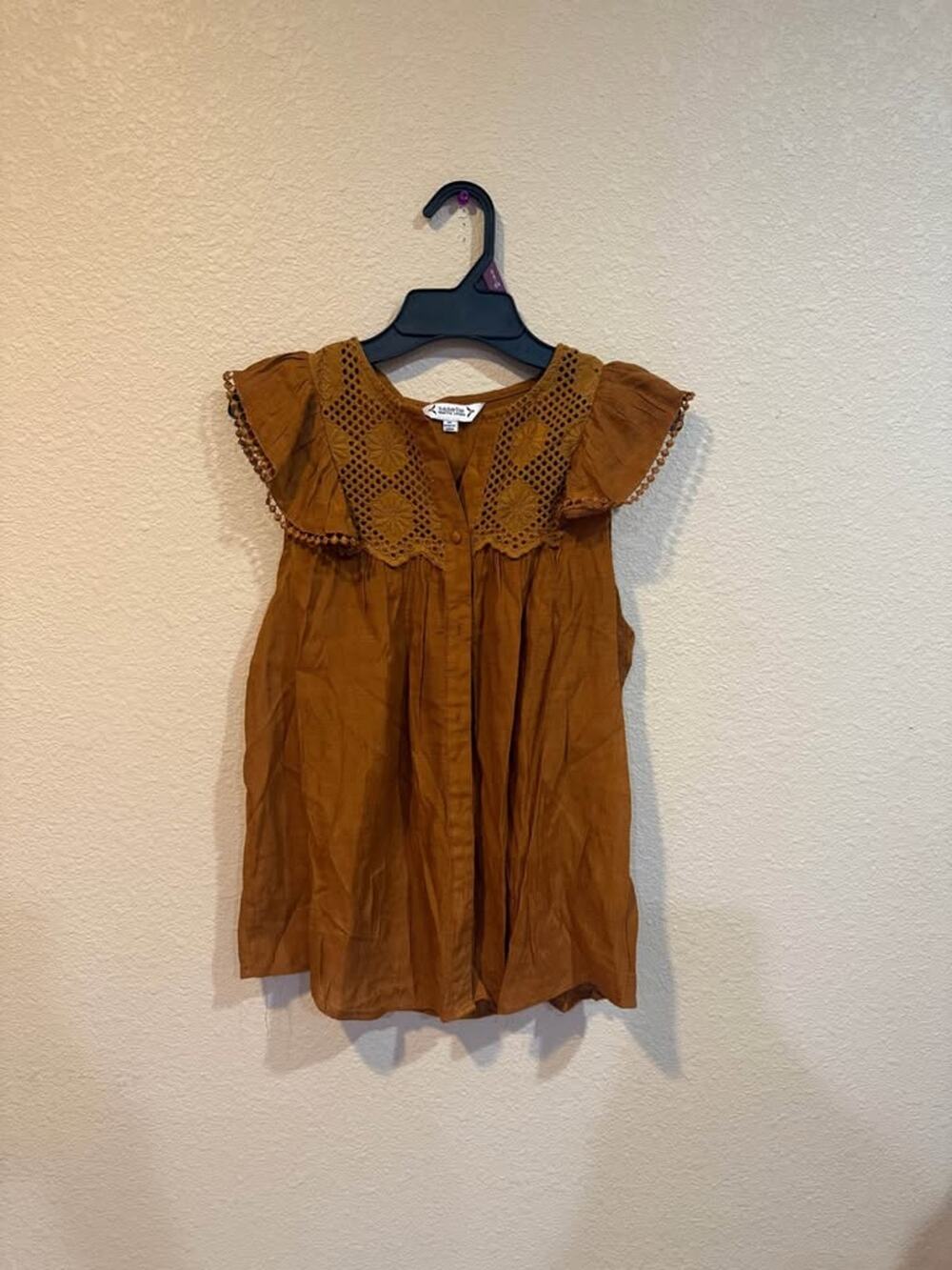 Nanette Lepore Rust Orange Eyelet Flutter Sleeve Top Size M